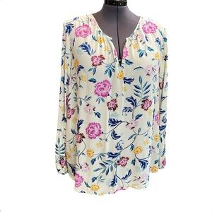Old Navy Women's Plus size XXL White Floral Long Sleeve Pop over V-neck Blouse